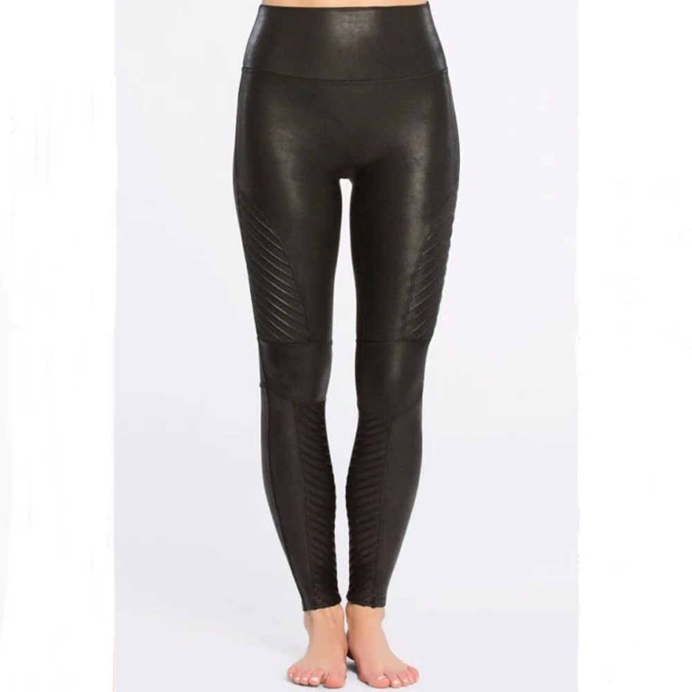 Spanx Faux Leather Moto Black Slimming Leggings Size Small